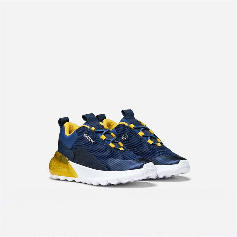 GEOX Boys Activart Illuminus Light Up Trainers Navy/Yellow - Image 2