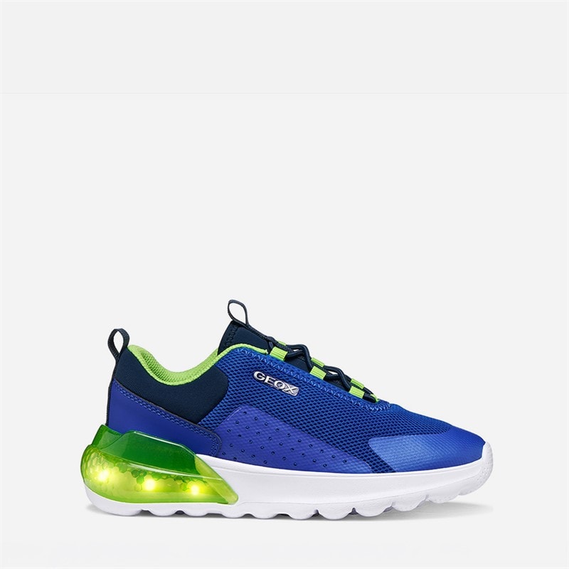 GEOX Boys Activart Illuminus Light Up Trainers Royal/Green