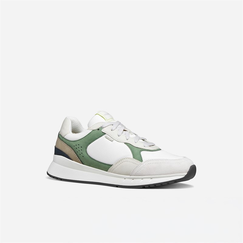 GEOX Mens Branthon Trainers White/Olive - Image 2