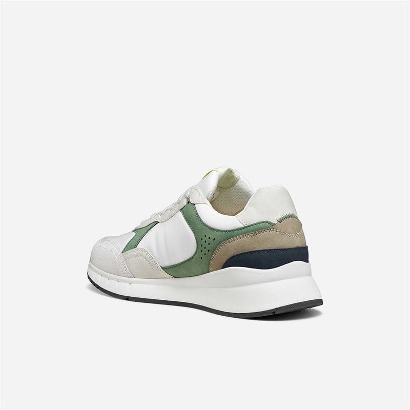 GEOX Mens Branthon Trainers White/Olive - Image 3