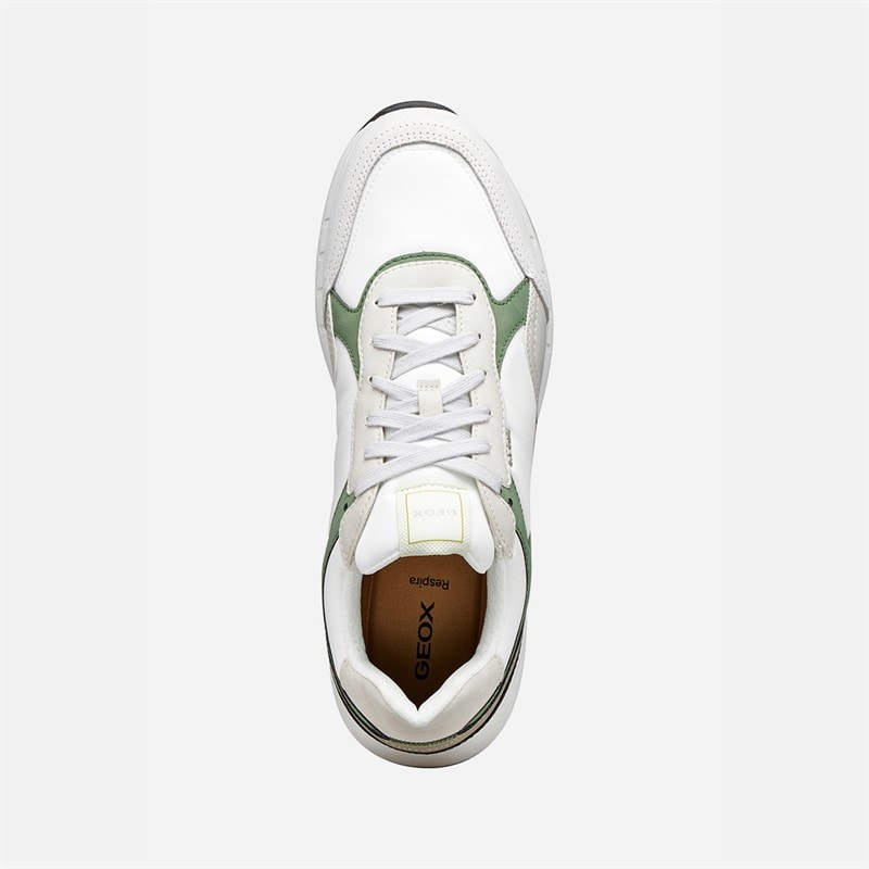 GEOX Mens Branthon Trainers White/Olive - Image 4