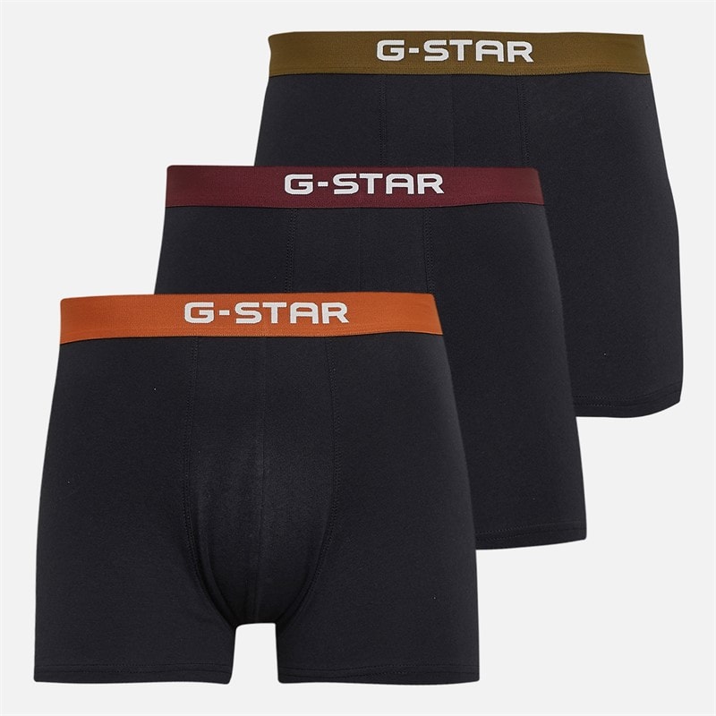 G-STAR Mens Tide Three Pack Boxer Trunks Black Multi Waistbands - Image 1
