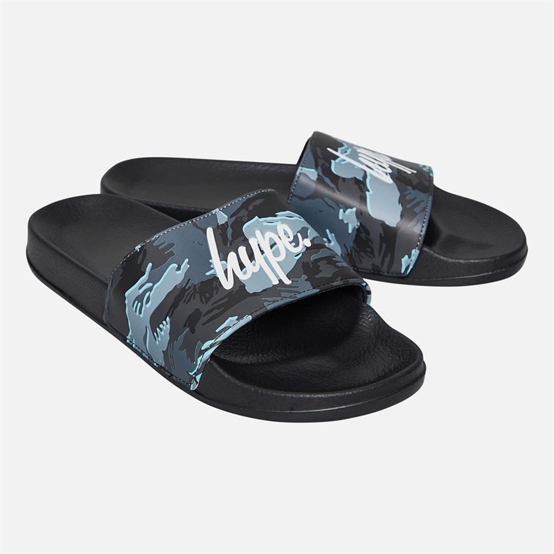 Hype Kids Gloom Camo Script Sliders Grey