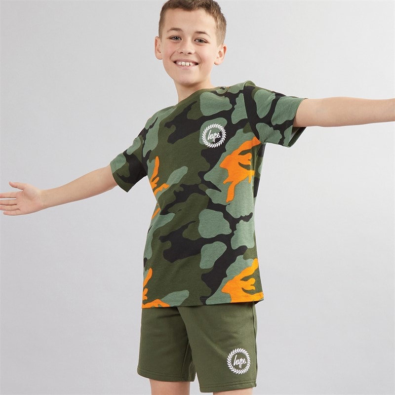 Hype Boys T-Shirt And Shorts Set Khaki/Orange - Image 1