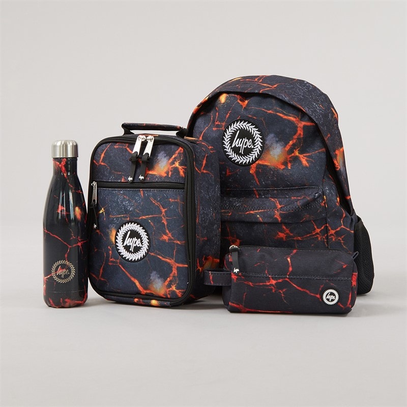 Hype Boys Lava Print Backpack Lunch Bag Steel Bottle And Pencil Case Bundle Black - Image 1