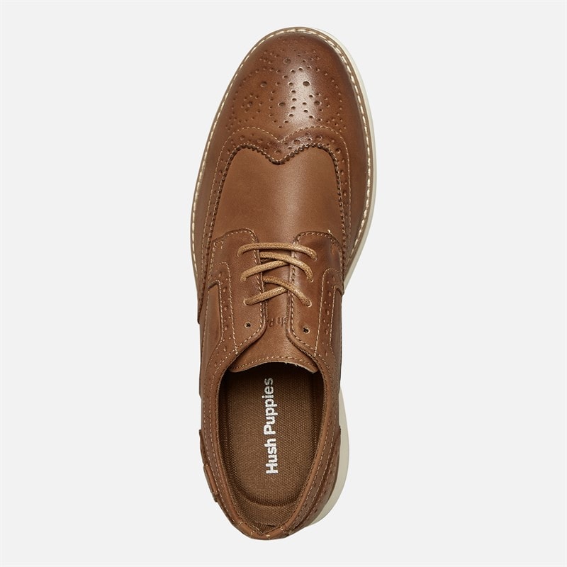 Hush Puppies Mens New Derby Brogue Shoes Tan Leather - Image 4