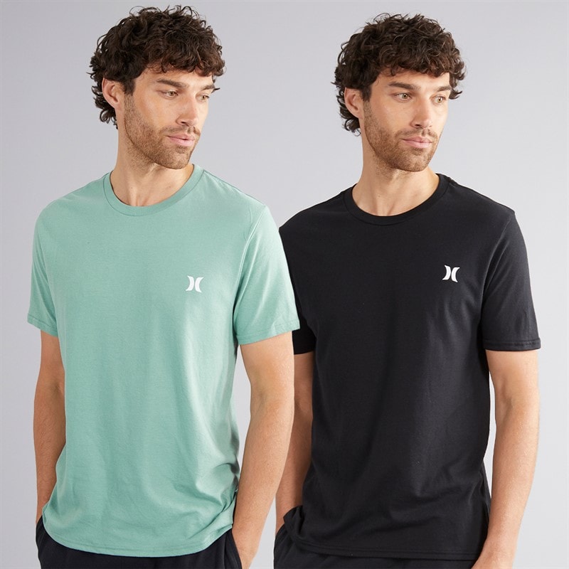 Hurley Mens Two Pack Crew Neck T-Shirts Black/Green