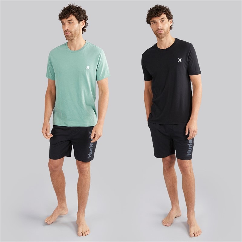 Hurley Mens Two Pack Crew Neck T-Shirts Black/Green - Image 3