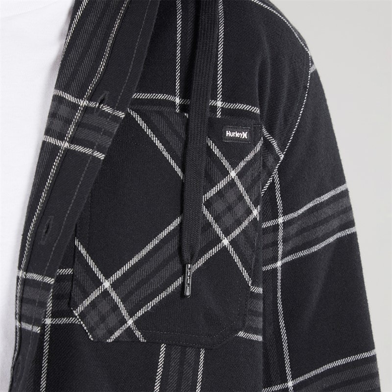 Hurley Mens Hooded Flannel Shirt Black - Image 3