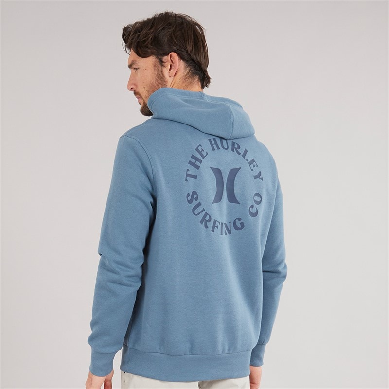 Hurley Mens Icon And Co Hoodie Grey/Teal Grey/Navy - Image 3