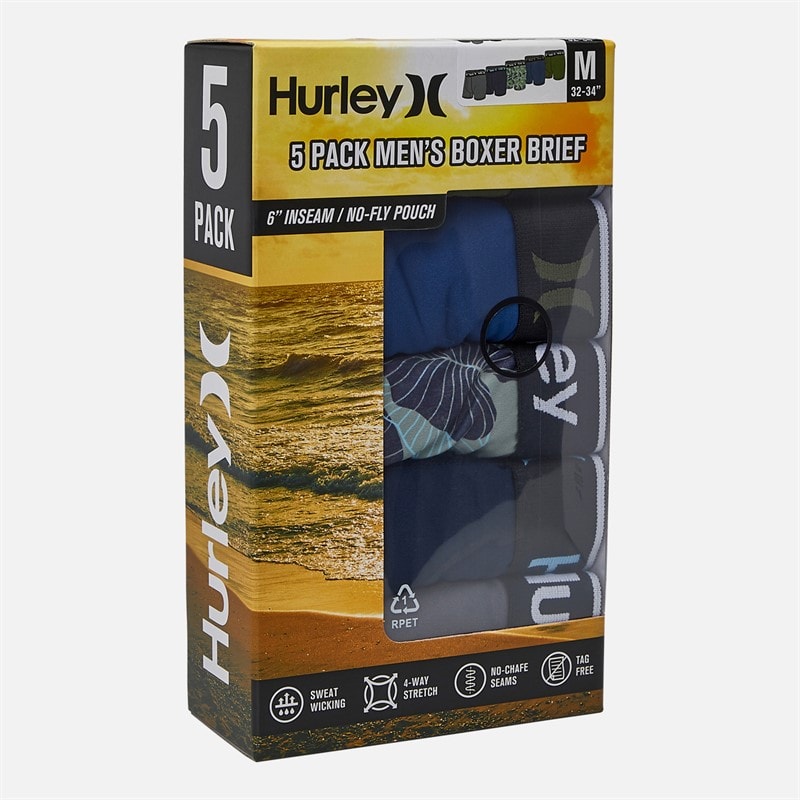 Hurley Mens Five Pack Boxer Briefs Blue/Green - Image 2