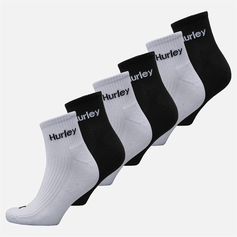 Hurley Mens Six Pack Crew Socks White/Black