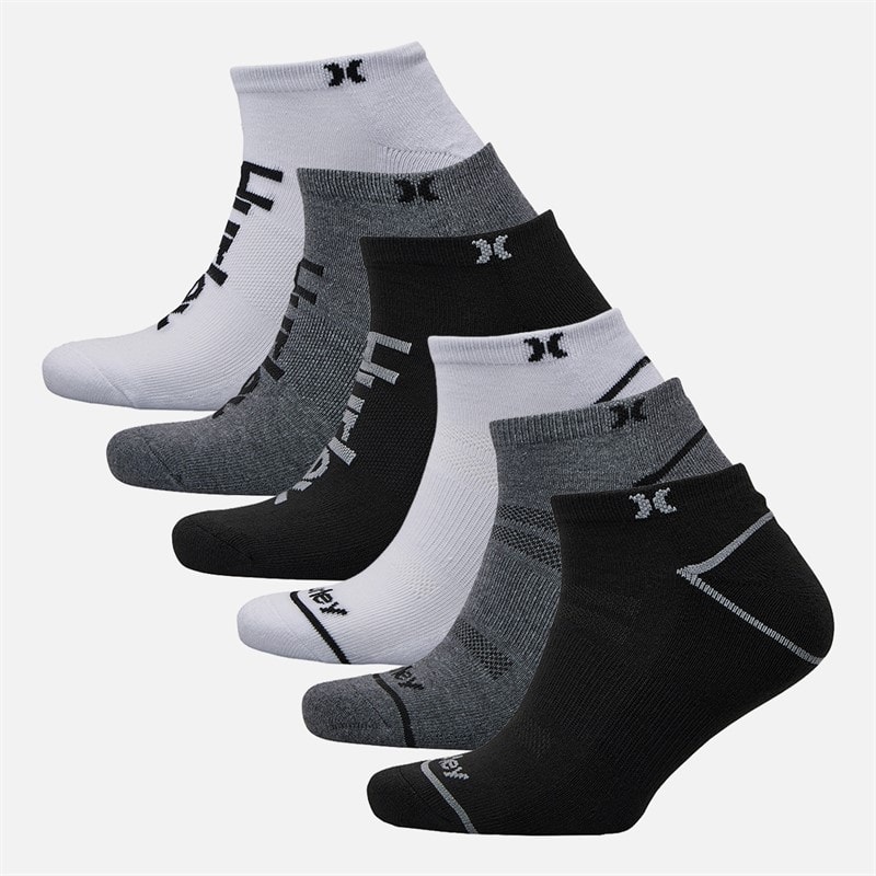 Hurley Mens Six Pack Low Cut Socks White/Grey - Image 1