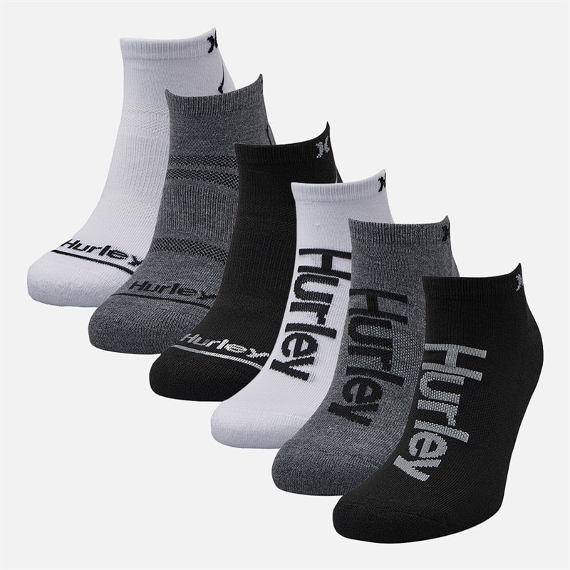 Hurley Mens Six Pack Low Cut Socks White/Grey - Image 2