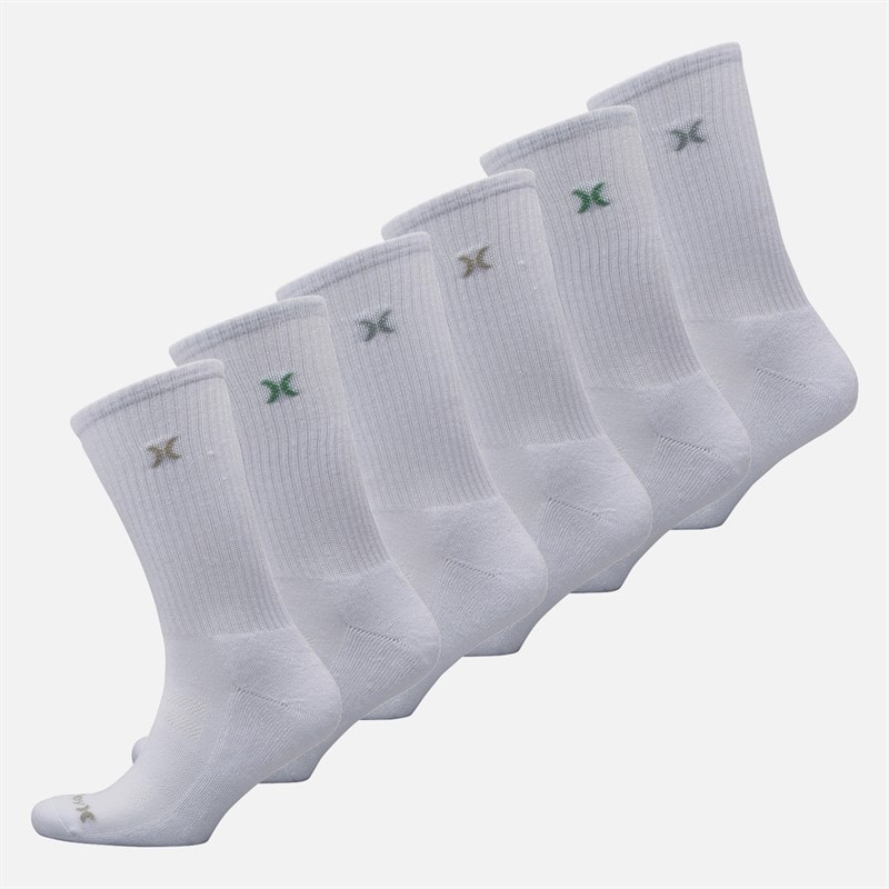 Hurley Mens Six Pack Crew Socks White/Grey - Image 1