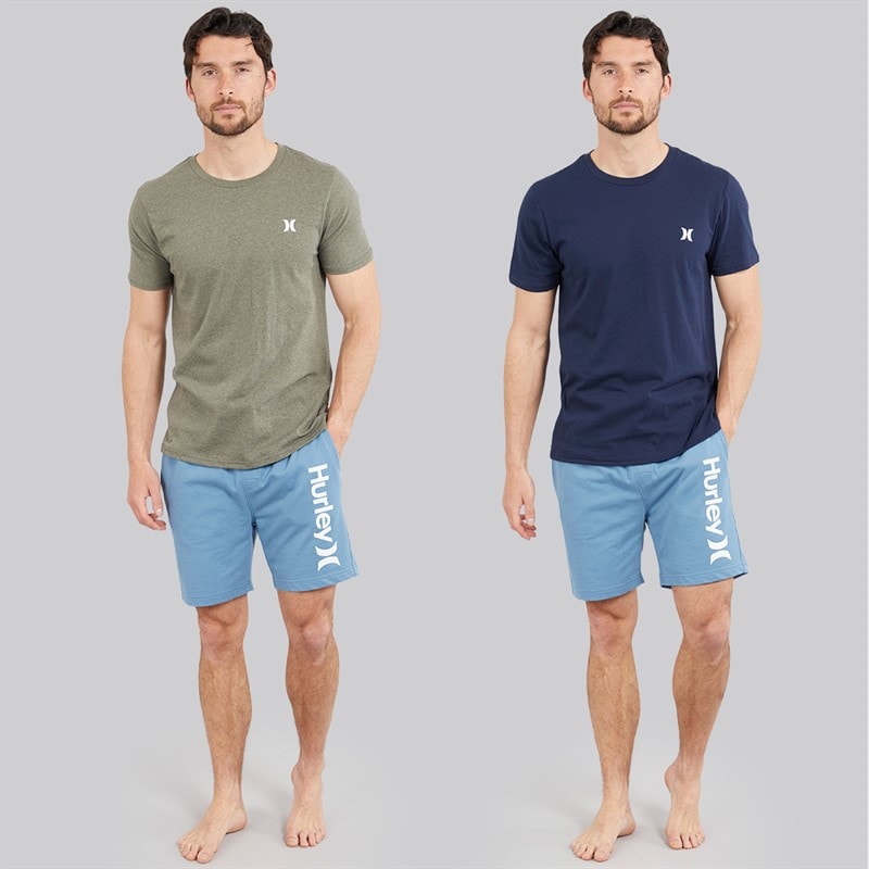 Hurley Mens Two Pack Lounge T-Shirts Green/Blue - Image 3