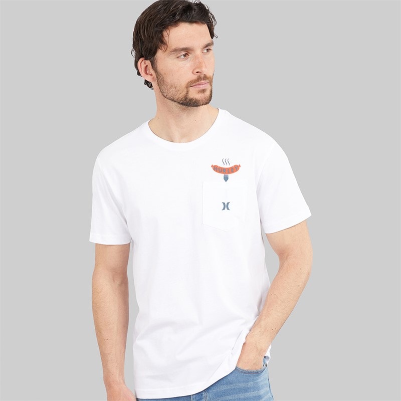 Hurley Mens Traditional BBQ Pocket T-Shirt White Traditional
