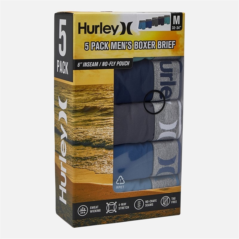 Hurley Mens Five Pack Boxer Briefs Blue - Image 2