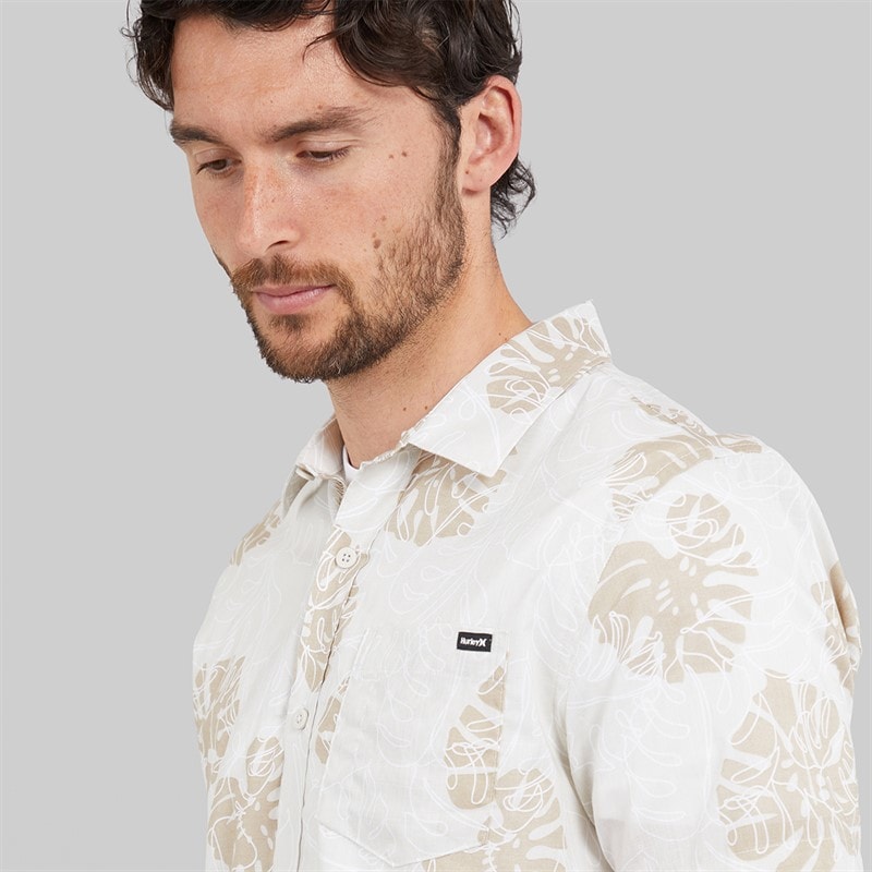 Hurley Mens 2 Tone Leaf Woven Shirt Ivory - Image 3