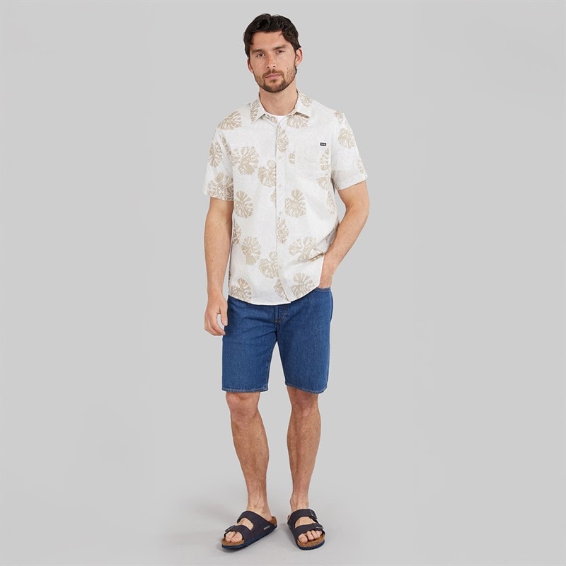 Hurley Mens 2 Tone Leaf Woven Shirt Ivory - Image 4
