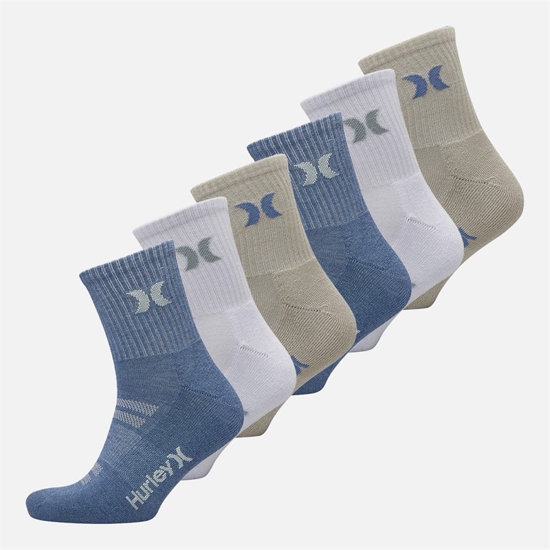 Hurley Mens Means Terry Six Pack Crew Socks White/Blue - Image 1