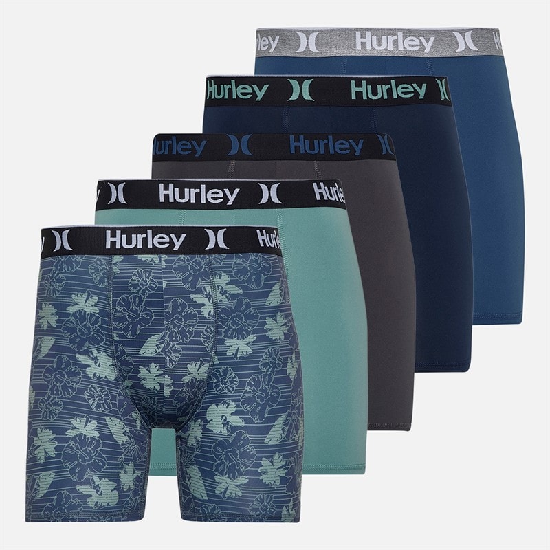 Hurley Mens Five Pack Boxer Briefs Green/Blue