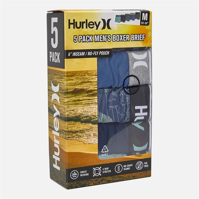 Hurley Mens Five Pack Boxer Briefs Green/Blue - Image 4