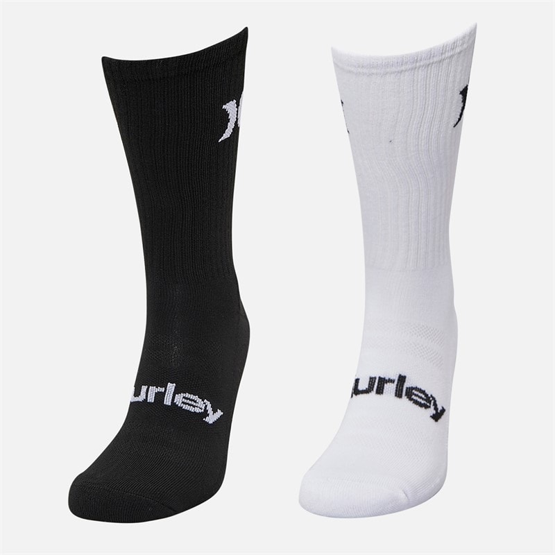 Hurley Mens Six Pack 1/2 Terry Crew Socks White/Black - Image 2