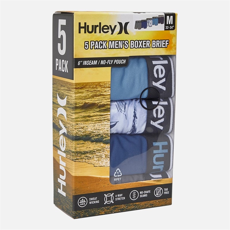 Hurley Mens Five Pack Boxer Briefs Bright Blue - Image 2