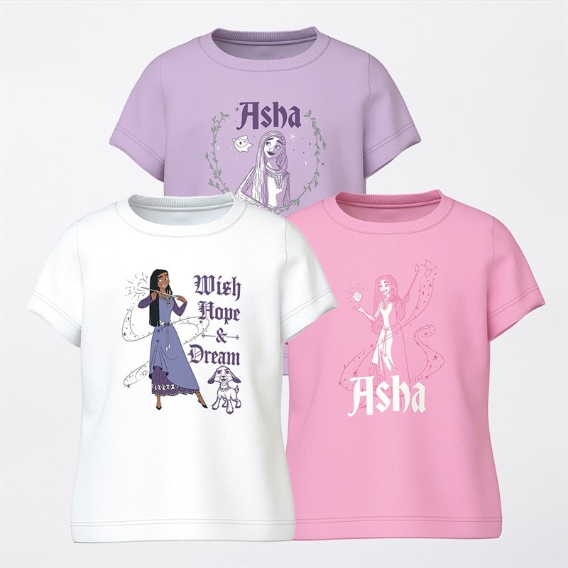 Disney Girls Kydi Wish Three Pack T-Shirts Pink/Bright White/Orchid Bloom - Image 1