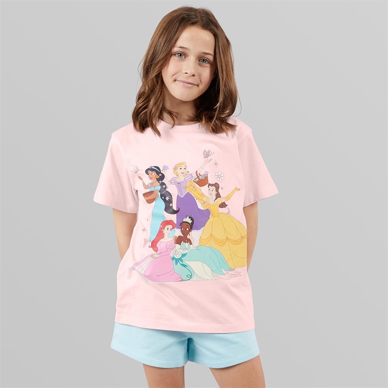 Disney Girls T-Shirt And Shorts Set Pink/Blue