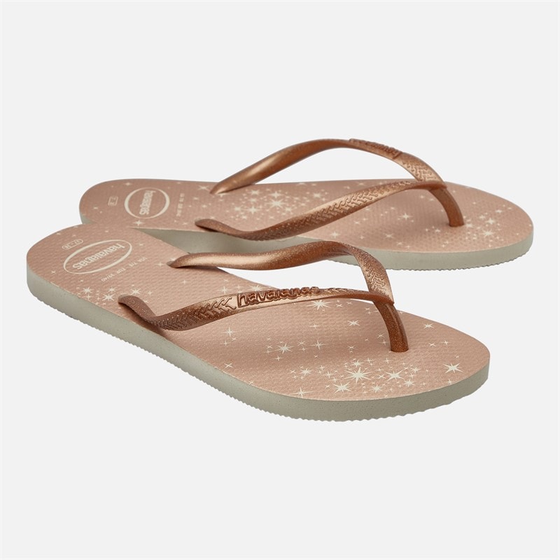 Havaianas Womens Slim Gloss Flip Flops Rose Gold - Image 1