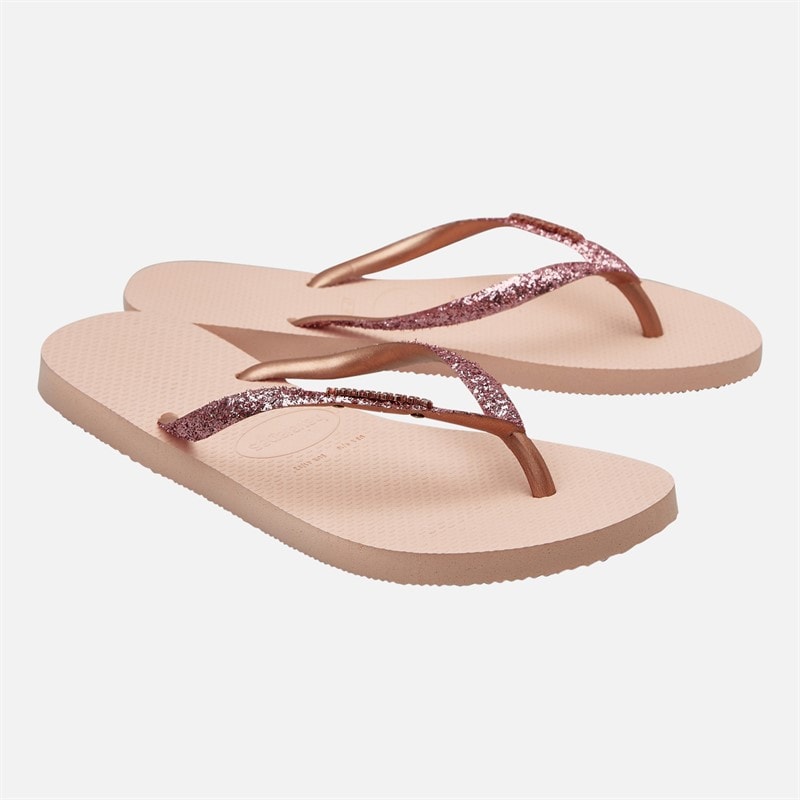 Havaianas Womens Slim Glitter Ii Flip Flops Ballet Rose/Golden Blush - Image 1