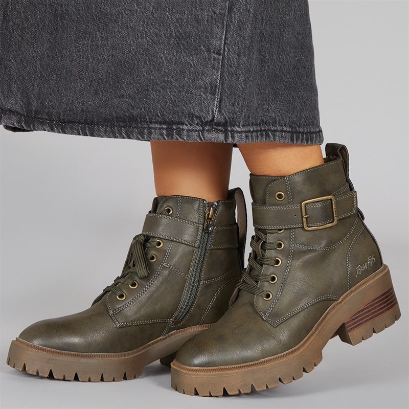 Blowfish Womens Jagger Lace Up Buckle Ankle Boots Olive - Image 5