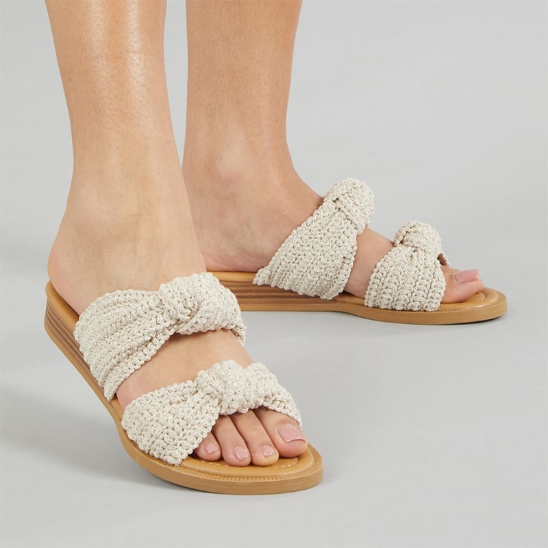 Blowfish Womens Malibu Ashland Crochet Slide Sandals White - Image 1