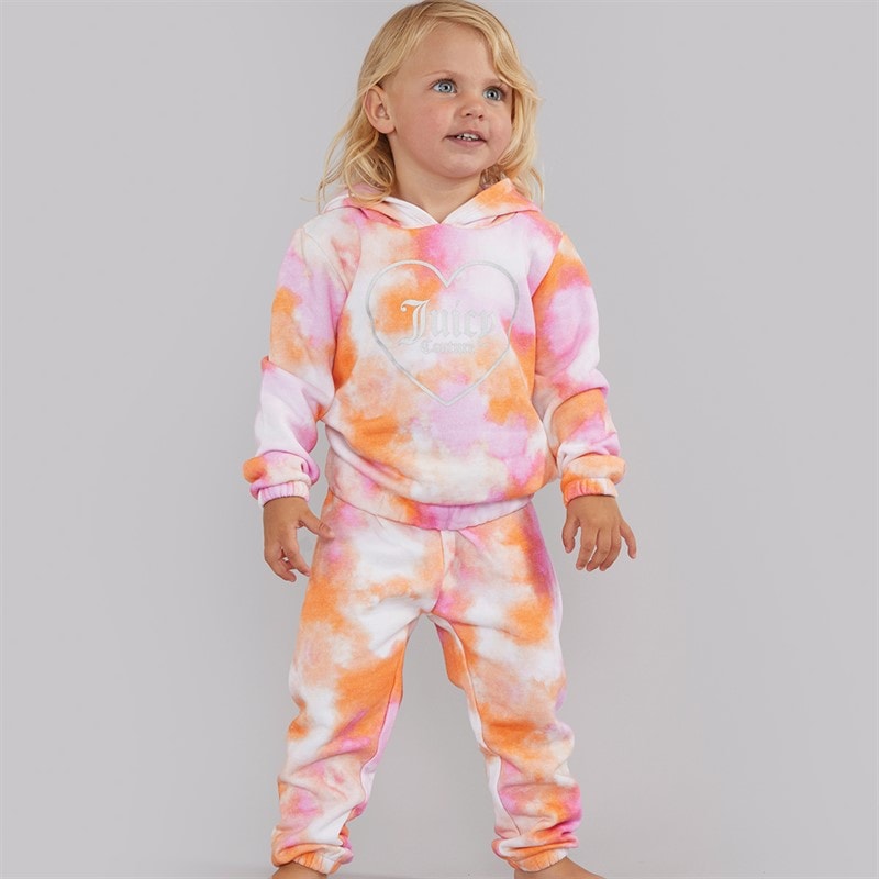 Juicy Couture Girls Cloud Print Hoodie And Joggers Tracksuit Set Summer Neon Orange - Image 1