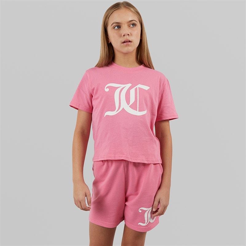 Juicy Couture Girls Cropped T-Shirt And Shorts Set Pink - Image 1