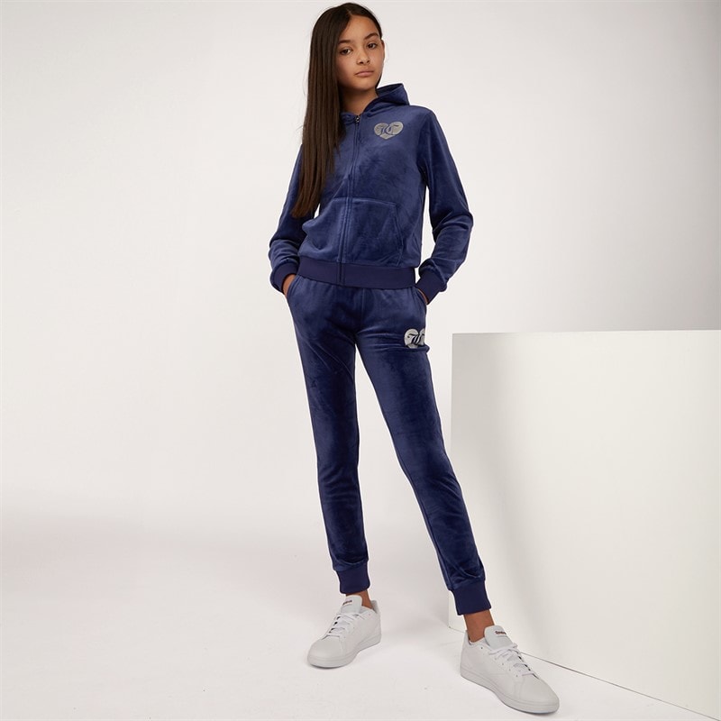 Juicy Couture Girls Velour Zip Thru Tracksuit Blue Print - Image 4