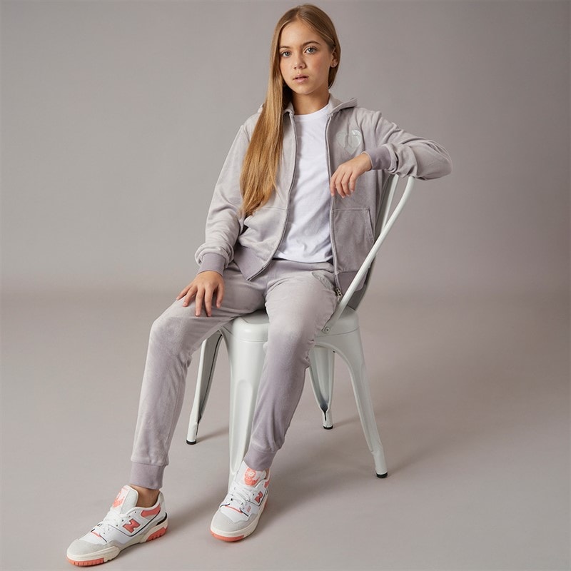 Juicy Couture Girls Velour Heart Logo Tracksuit Silver Sconce