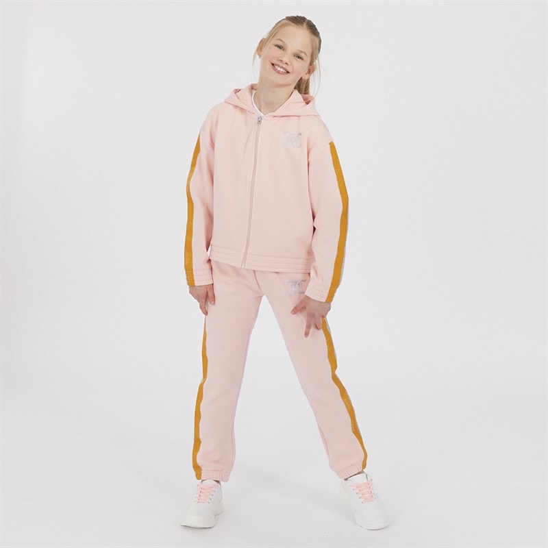 Juicy Couture Girls Glitter Stripe Hoodie And Joggers Tracksuit Set Strawberry Cream