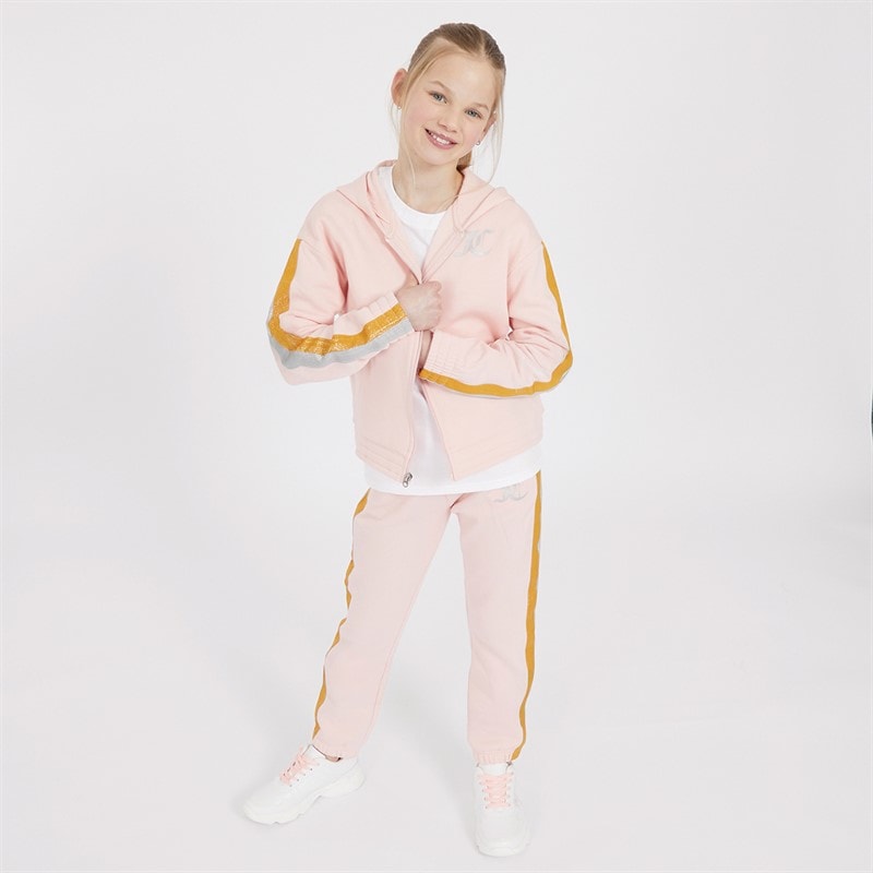 Juicy Couture Girls Glitter Stripe Hoodie And Joggers Tracksuit Set Strawberry Cream - Image 3