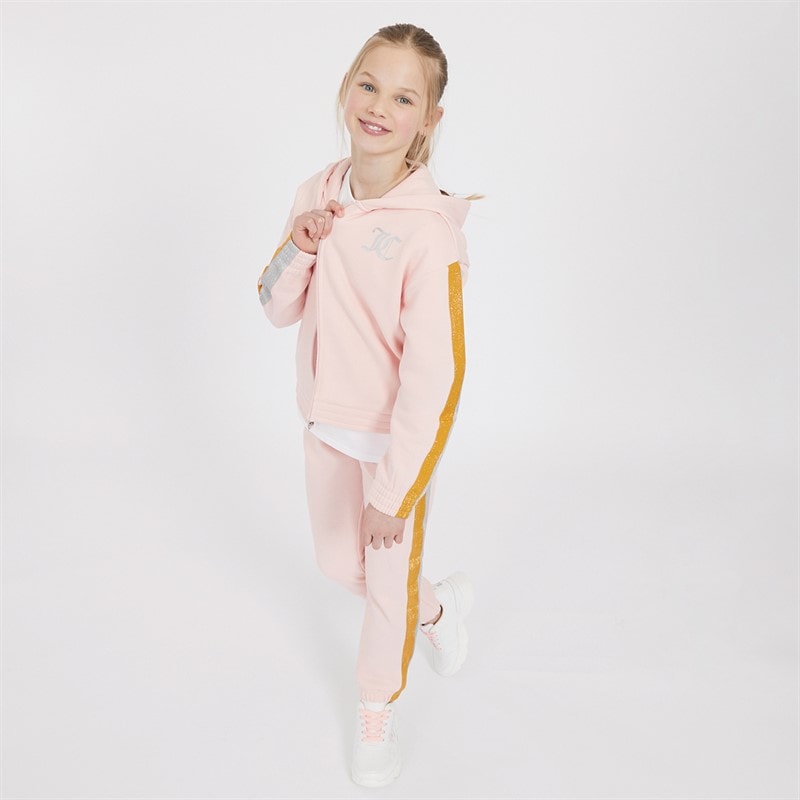 Juicy Couture Girls Glitter Stripe Hoodie And Joggers Tracksuit Set Strawberry Cream - Image 4