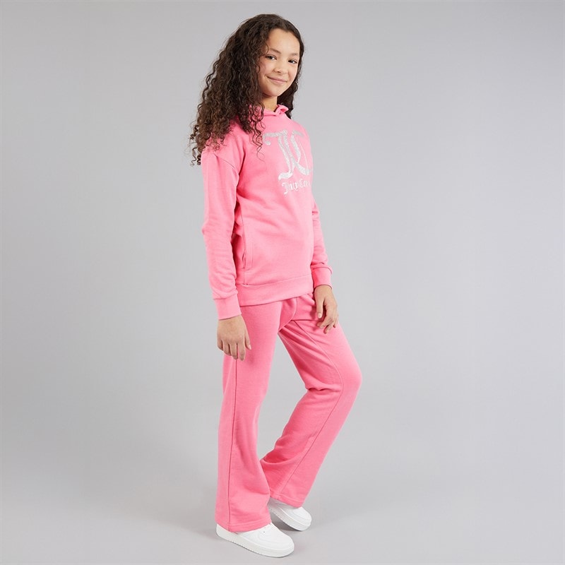 Juicy Couture Girls Hoodie And Wide Leg Joggers Set Pink Cosmos - Image 4