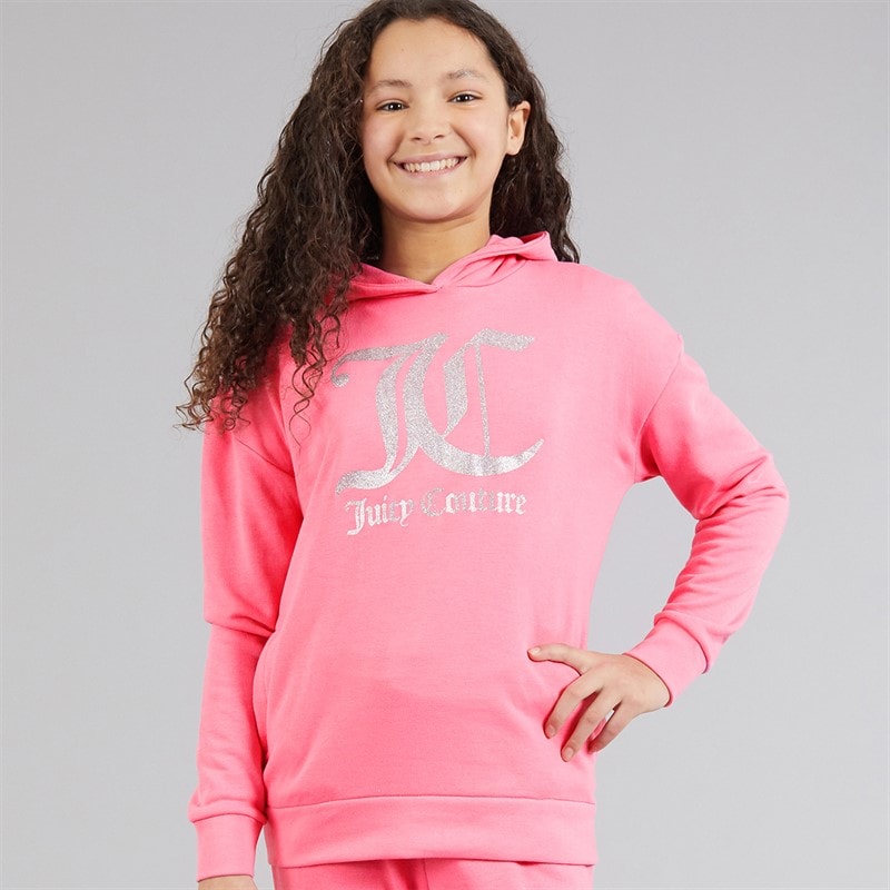 Juicy Couture Girls Hoodie And Wide Leg Joggers Set Pink Cosmos - Image 5