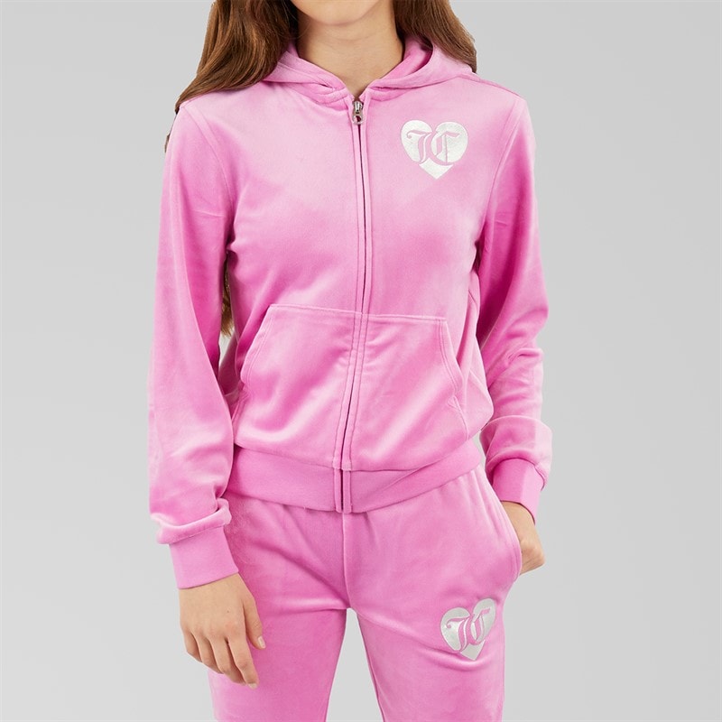 Juicy Couture Girls Velour Zip Through Hoodie And Bootcut Joggers Tracksuit Purple Orchid - Image 3