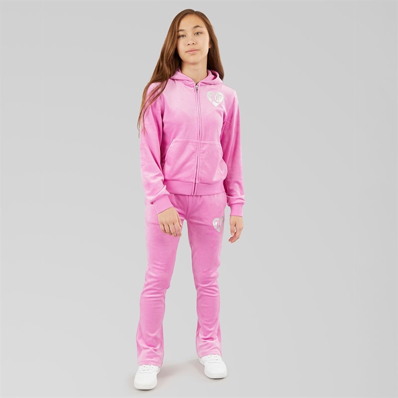 Juicy Couture Girls Velour Zip Through Hoodie And Bootcut Joggers Tracksuit Purple Orchid - Image 4