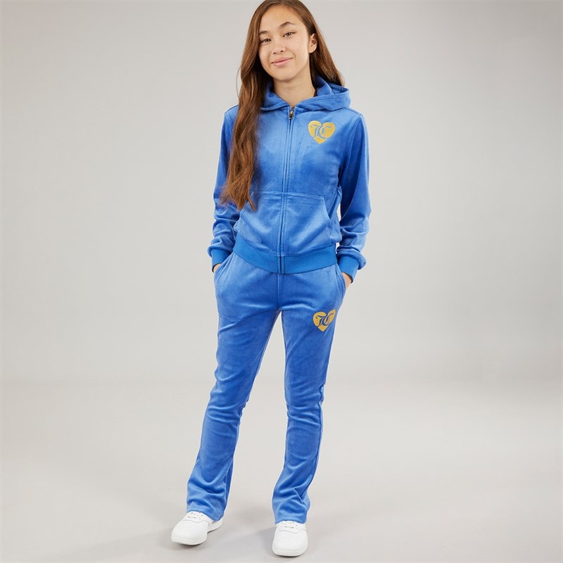 Juicy Couture Girls Velour Zip Through Hoodie And Bootcut Joggers Tracksuit Beaucoup Blue