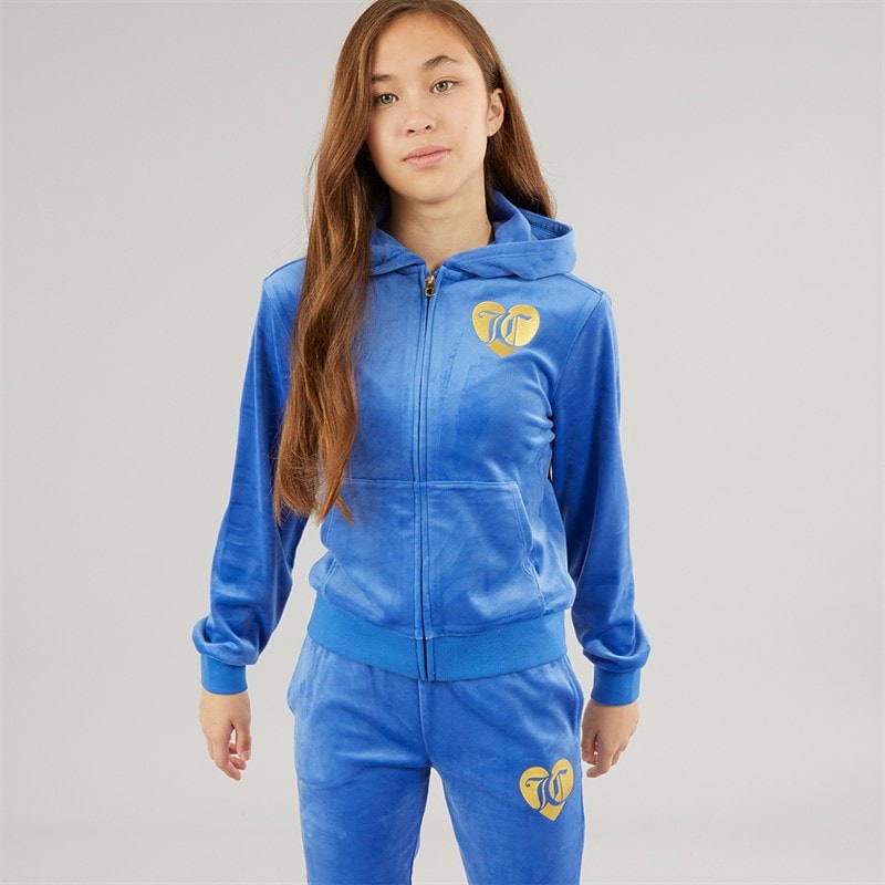 Juicy Couture Girls Velour Zip Through Hoodie And Bootcut Joggers Tracksuit Beaucoup Blue - Image 3