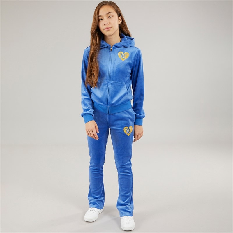 Juicy Couture Girls Velour Zip Through Hoodie And Bootcut Joggers Tracksuit Beaucoup Blue - Image 4
