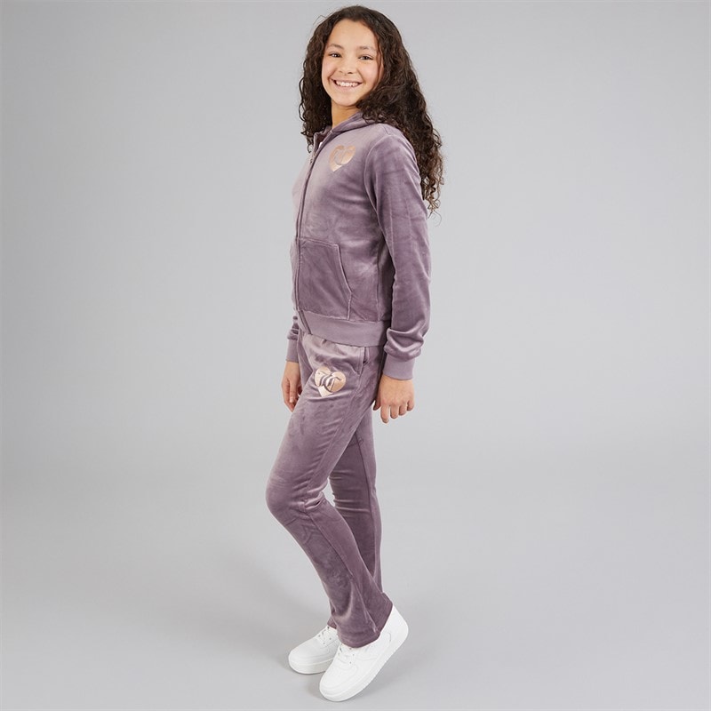Juicy Couture Girls Velour Zip Through Hoodie And Bootcut Joggers Tracksuit Ephemera - Image 3